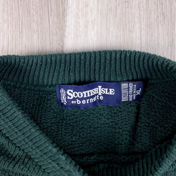 Vintage Scottish Isle Bernette Hand Framed Green Golf Embroidered Sweater USA XL - Picture 3 of 6